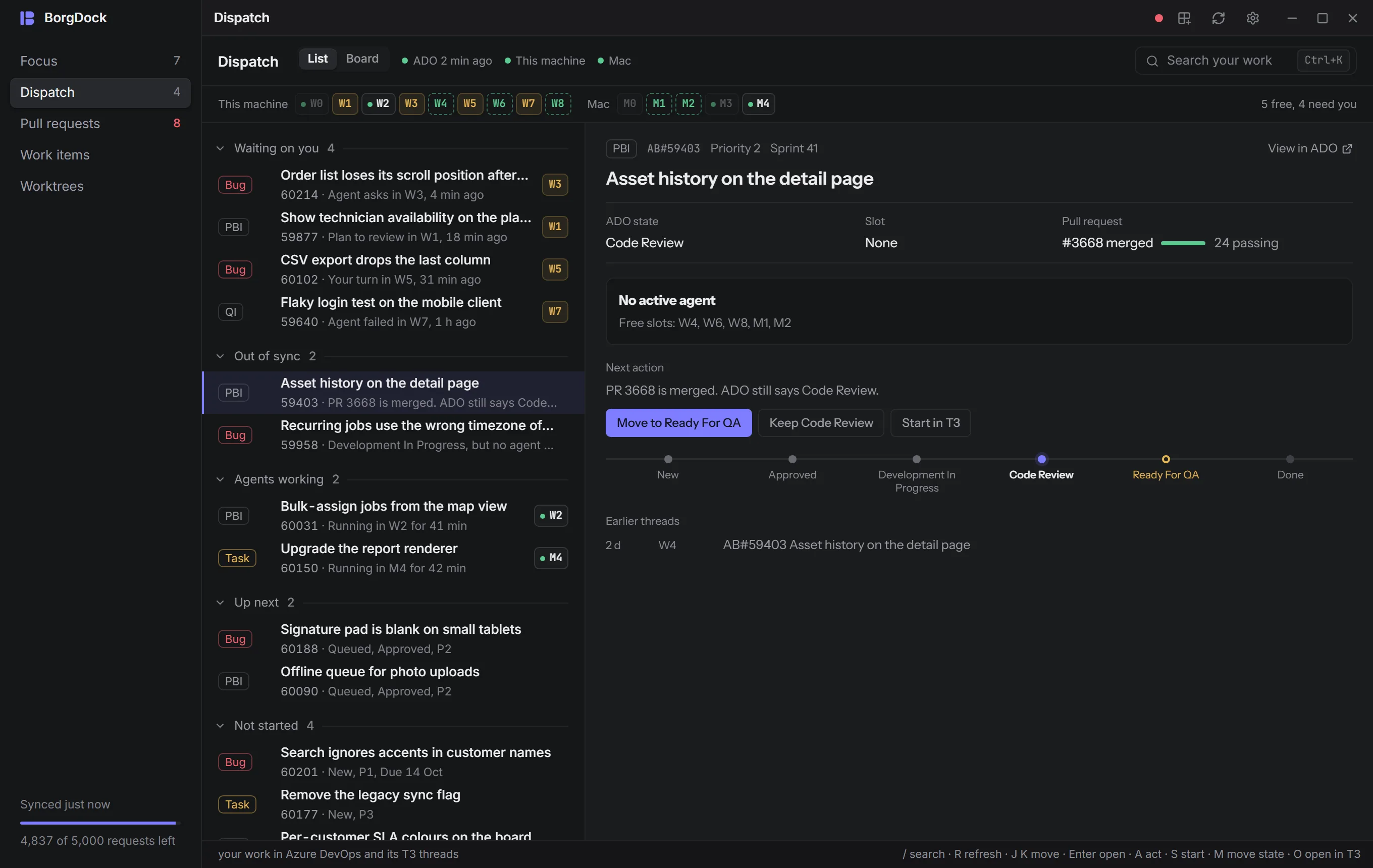 An item out of sync with a suggested state move