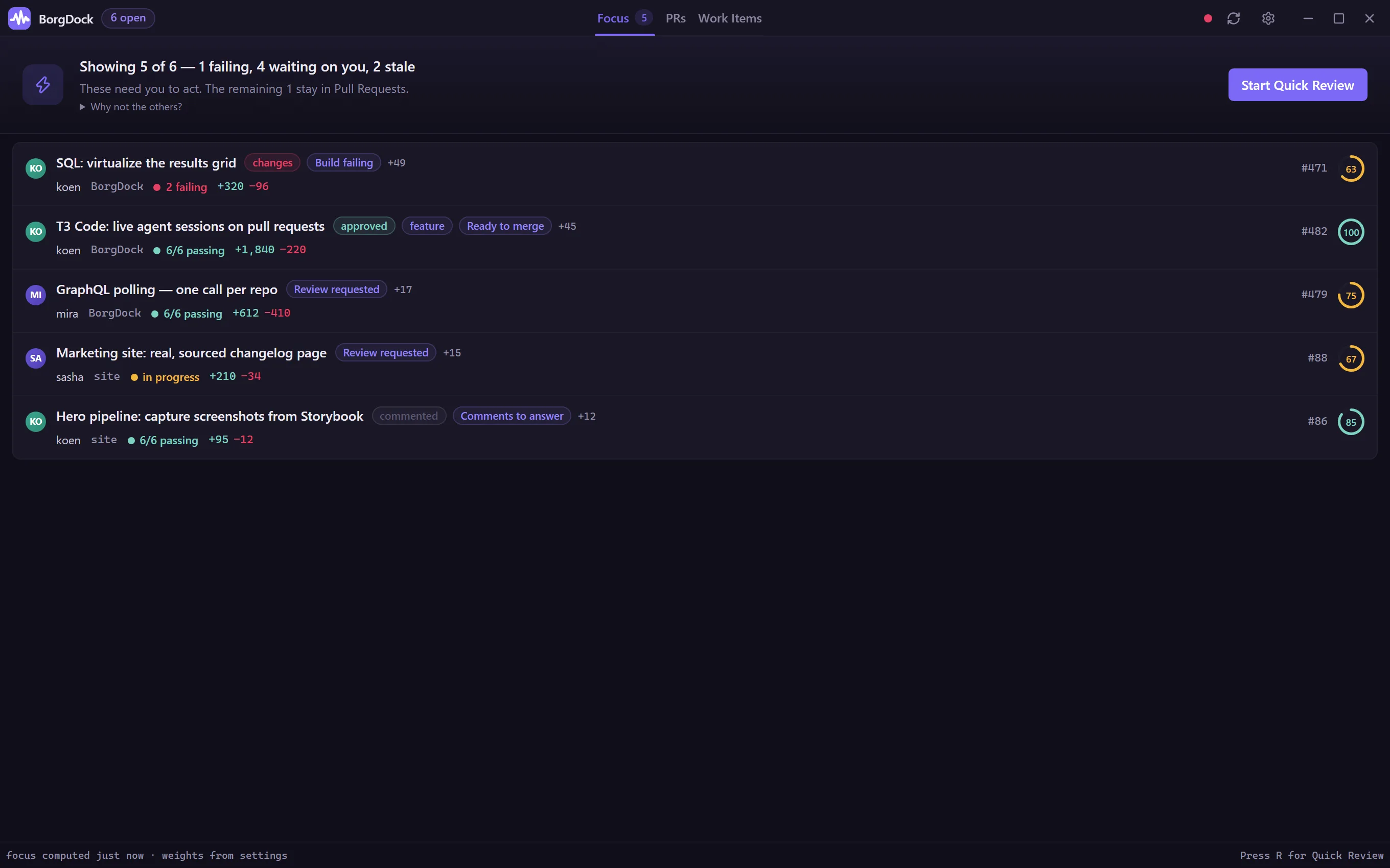 Focus tab with the new rows