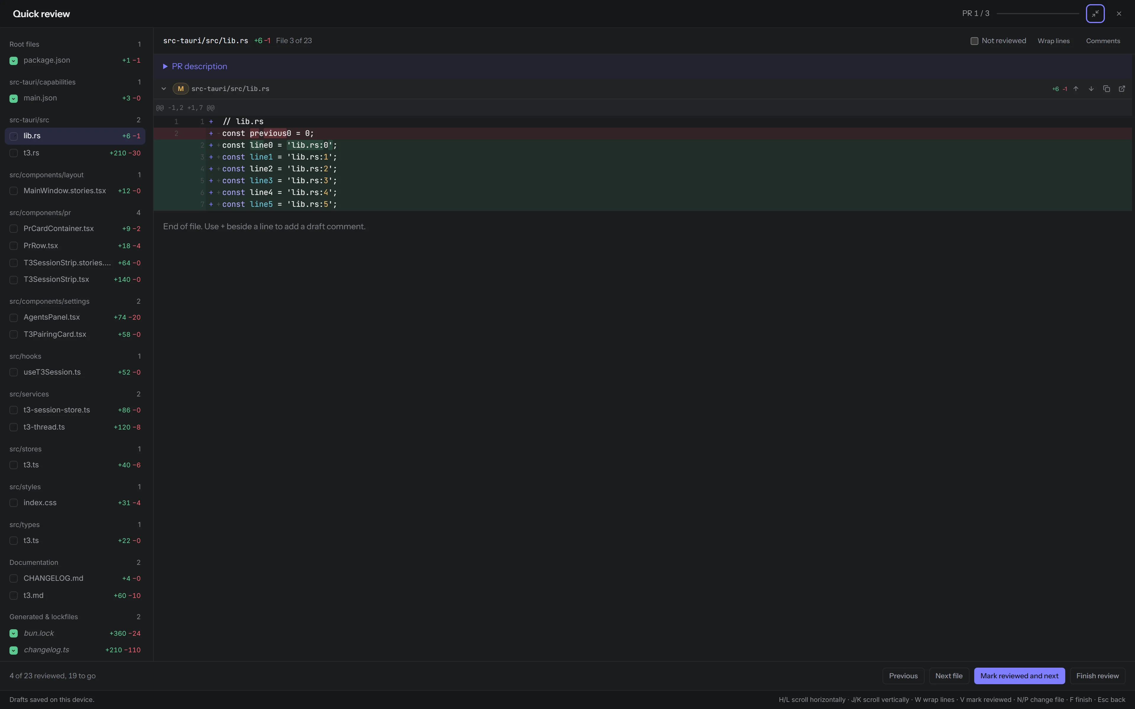 Quick Review filling the app window