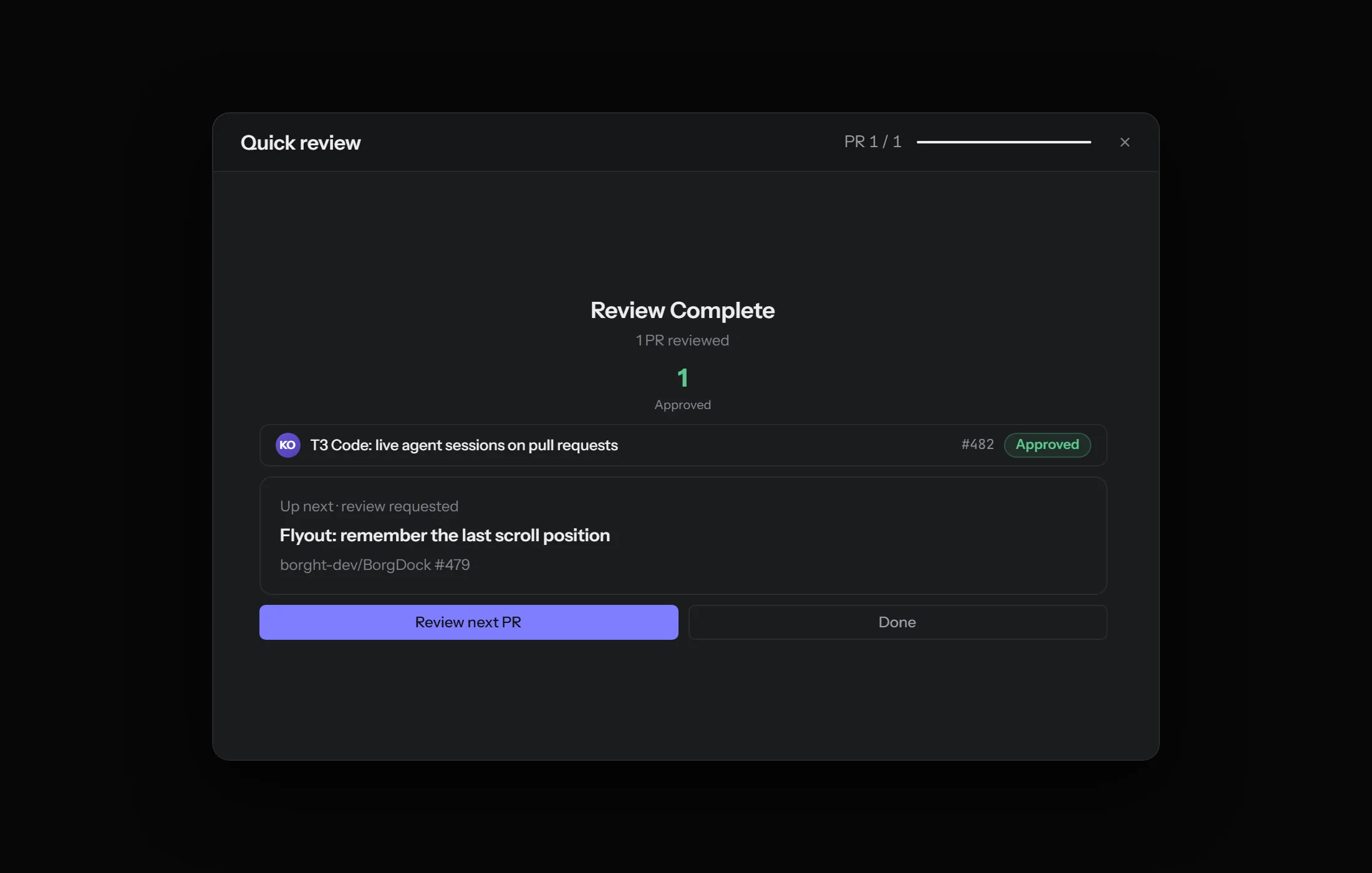 Quick Review showing the next requested PR