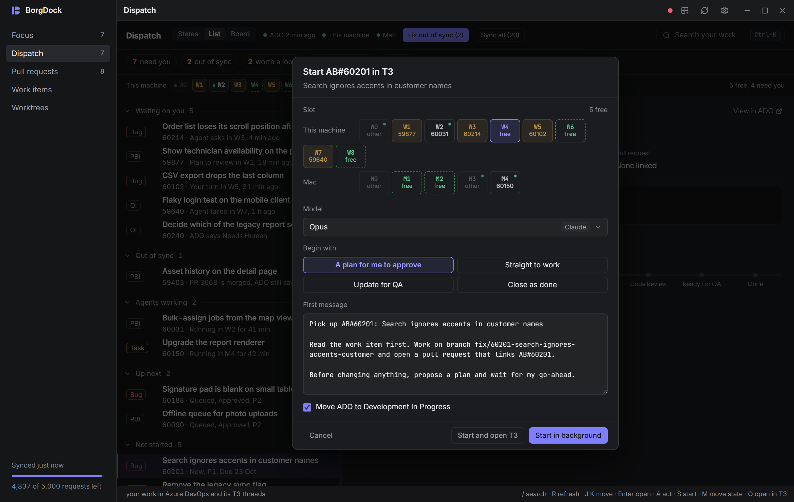 The launch sheet: pick a slot, a model and how the agent begins, and edit its first message