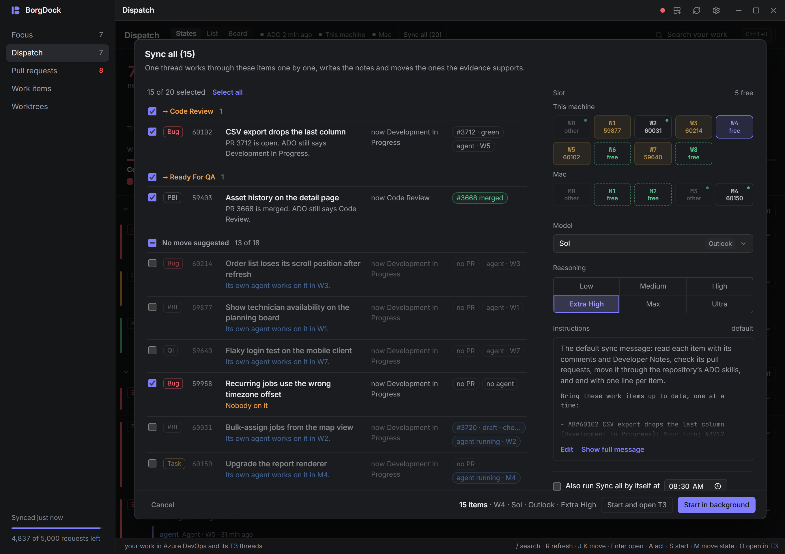 Sync all: every item you own for one agent, with a schedule to repeat it on the days and at the time you pick