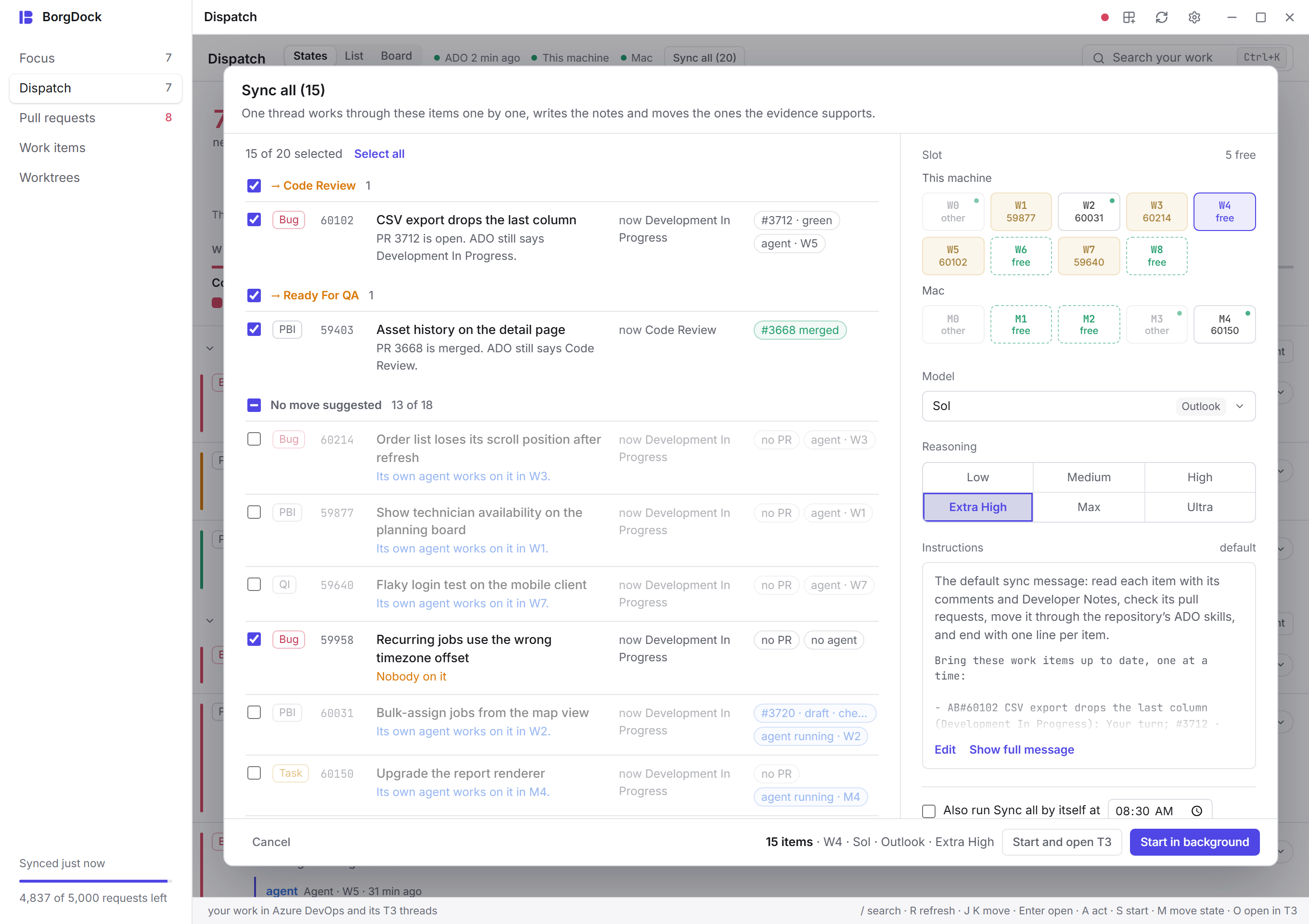 Sync all: every item you own for one agent, with a schedule to repeat it on the days and at the time you pick