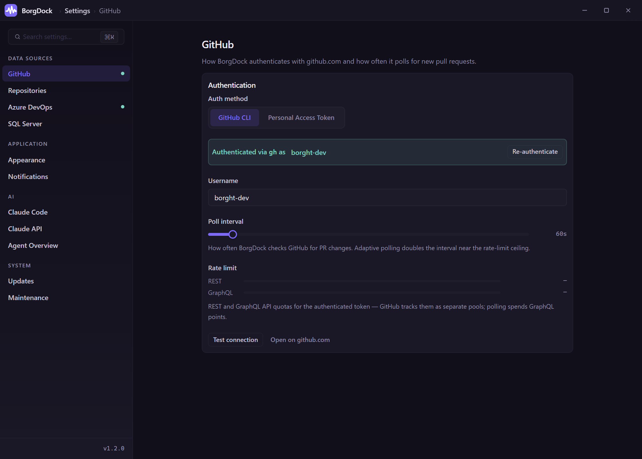The dedicated Settings window