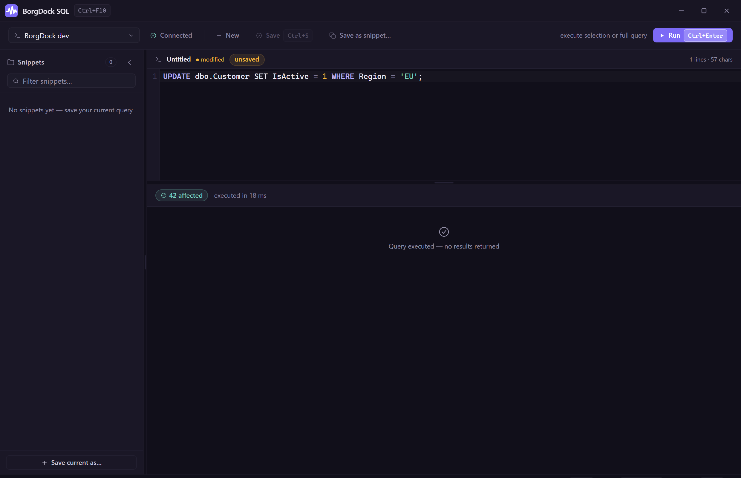 Rows-affected feedback for a SQL write